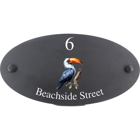 Personalised Hornbill Bird Motif Oval Slate House Sign Plaque 25x13cm