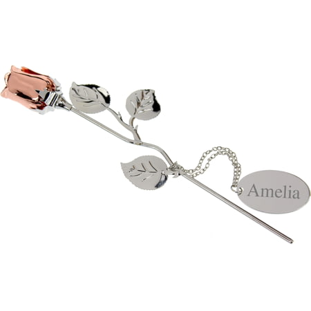 Personalised Engraved Silver Plated Rose Gold Rose - 18cm
