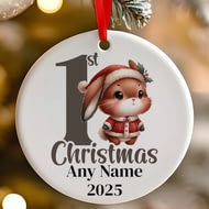 Personalised 1st Christmas Bunny Rabbit Ceramic Hanging Tree Decoration - 7cm