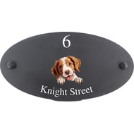 Personalised Brittany Dog Motif Oval Slate House Sign Plaque 25x13cm