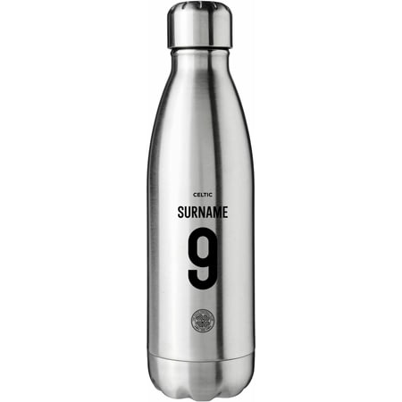 Personalised Celtic FC Back Of Shirt Silver Insulated Water Bottle
