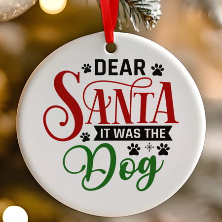 Dear Santa It Was The Dog Funny Ceramic Christmas Tree Decoration - 7cm