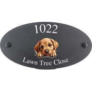 Personalised Labrador Bulldog Dog Motif Oval Slate House Sign Plaque 25x13cm