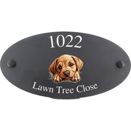 Personalised Labrador Bulldog Dog Motif Oval Slate House Sign Plaque 25x13cm