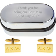 Personalised Engraved Gold Coloured Rectangle Cufflinks in Gift Box
