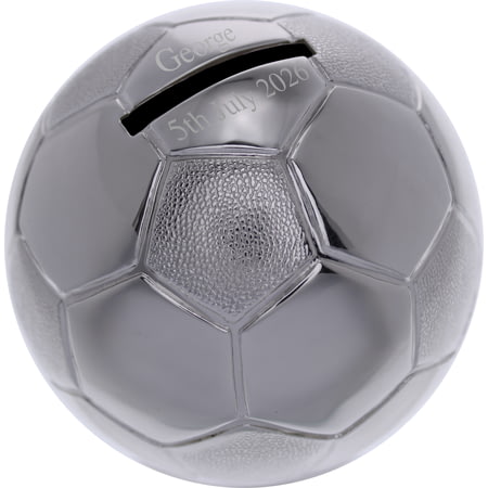 Personalised Engraved Silver Plated Football Money Box Piggy Bank