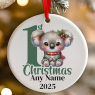 Personalised 1st Christmas Green Koala Ceramic Hanging Tree Decoration - 7cm