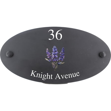 Personalised Bluebonnet Flower Motif Oval Slate House Sign Plaque 25x13cm