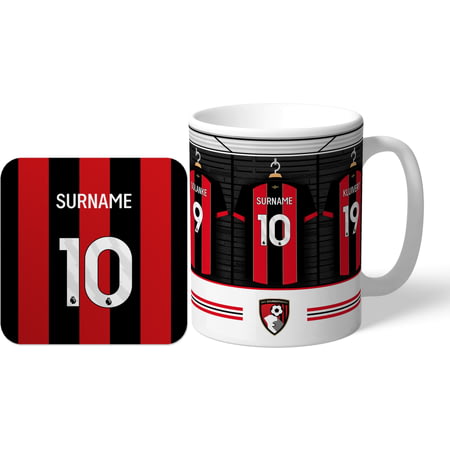 Personalised AFC Bournemouth Dressing Room Shirts Mug & Coaster Set