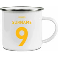 Personalised Wolves Back Of Shirt Enamel Camping Mug