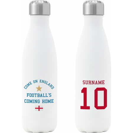 Personalised Come On England Insulated Water Bottle - White