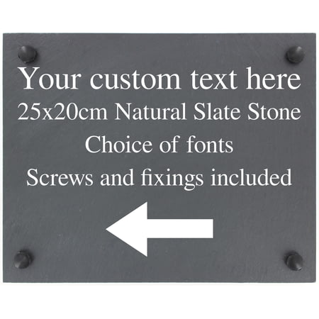 Personalised Left Arrow Below Motif Slate Sign With Wall Fixings - 25x20cm - Garden, Shed, House