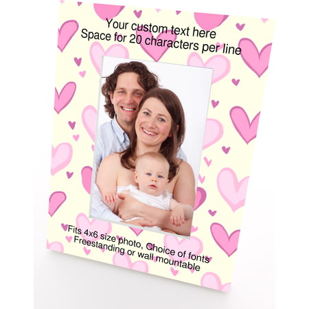 Personalised Pink Hearts 4x6" Wooden Portrait Photo Frame