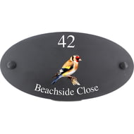 Personalised Goldfinch Bird Motif Oval Slate House Sign Plaque 25x13cm