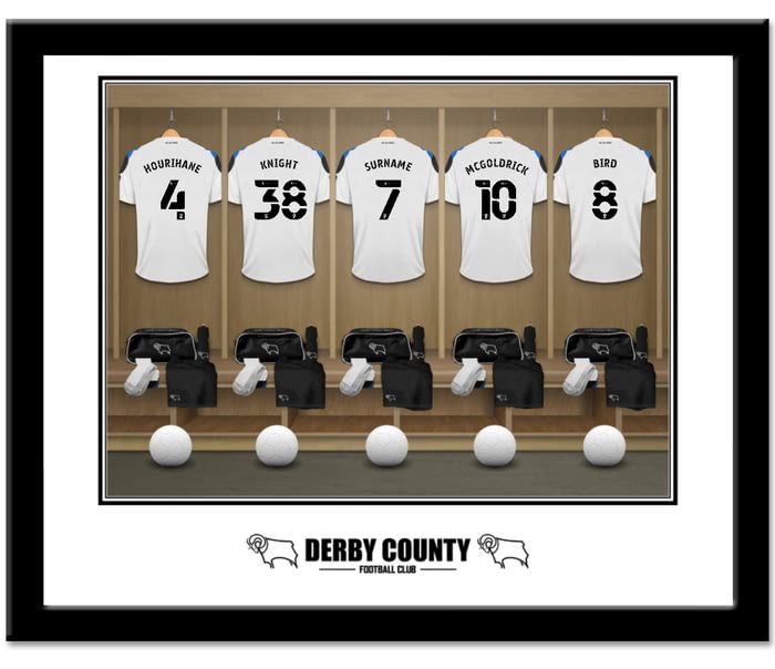 Personalised Derby County Dressing Room Shirts Framed Print from Go