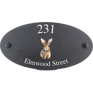 Personalised Rabbit Wildlife Animal Motif Oval Slate House Sign Plaque 25x13cm
