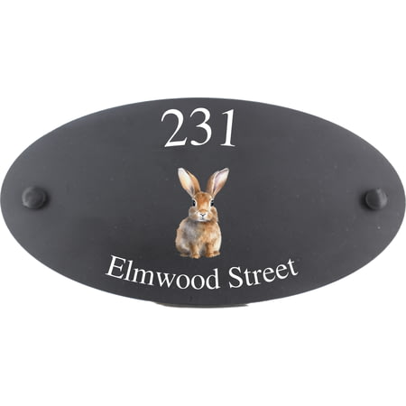 Personalised Rabbit Wildlife Animal Motif Oval Slate House Sign Plaque 25x13cm