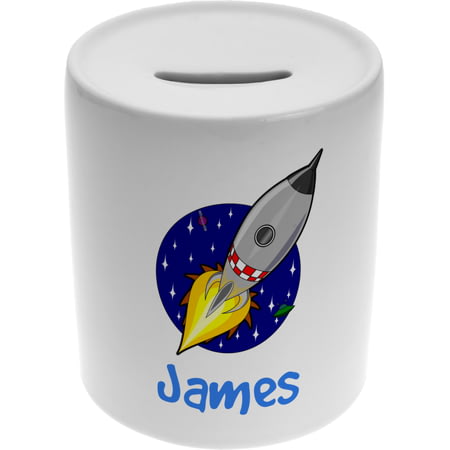 Personalised Boys Rocket Ship Ceramic Money Box