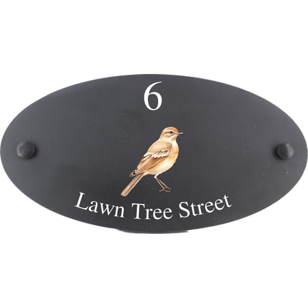Personalised Dunelark Bird Motif Oval Slate House Sign Plaque 25x13cm