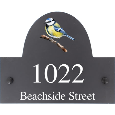 Personalised Blue Tit Bird Motif Slate House Name Or Number Plaque/Sign - 25x20cm