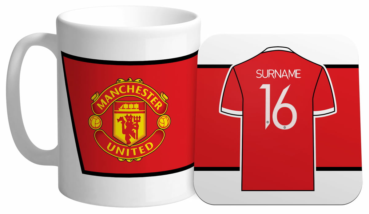 Personalised Manchester United Fc Shirt Mug Coaster Set From Go Find A Gift