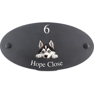 Personalised Siberian Husky Dog Dog Motif Oval Slate House Sign Plaque 25x13cm