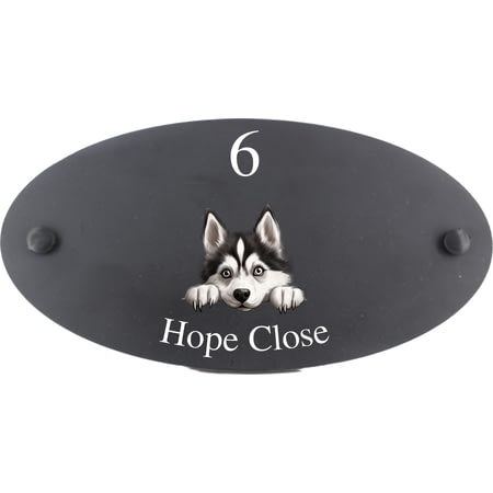 Personalised Siberian Husky Dog Dog Motif Oval Slate House Sign Plaque 25x13cm