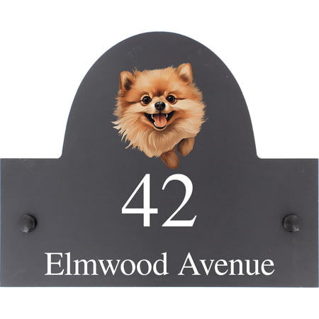 Personalised Pomeranian Dog Motif Slate House Name or Number Plaque/Sign - 25x20cm