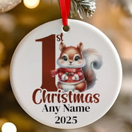 Personalised 1st Christmas Red Squirrel Ceramic Hanging Tree Decoration - 7cm