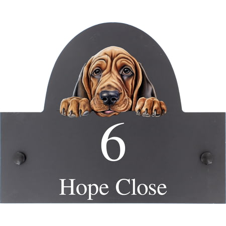 Personalised Bloodhound Dog Motif Slate House Name or Number Plaque/Sign - 25x20cm