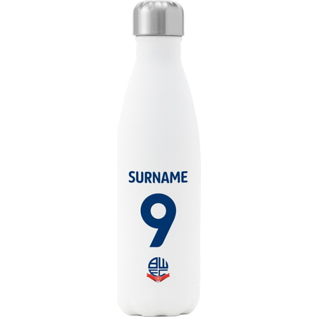 Personalised Bolton Wanderers FC Back Of Shirt Insulated Water Bottle - White