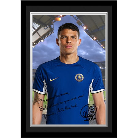 Personalised Chelsea FC Thiago Silva Autograph A4 Framed Player Photo