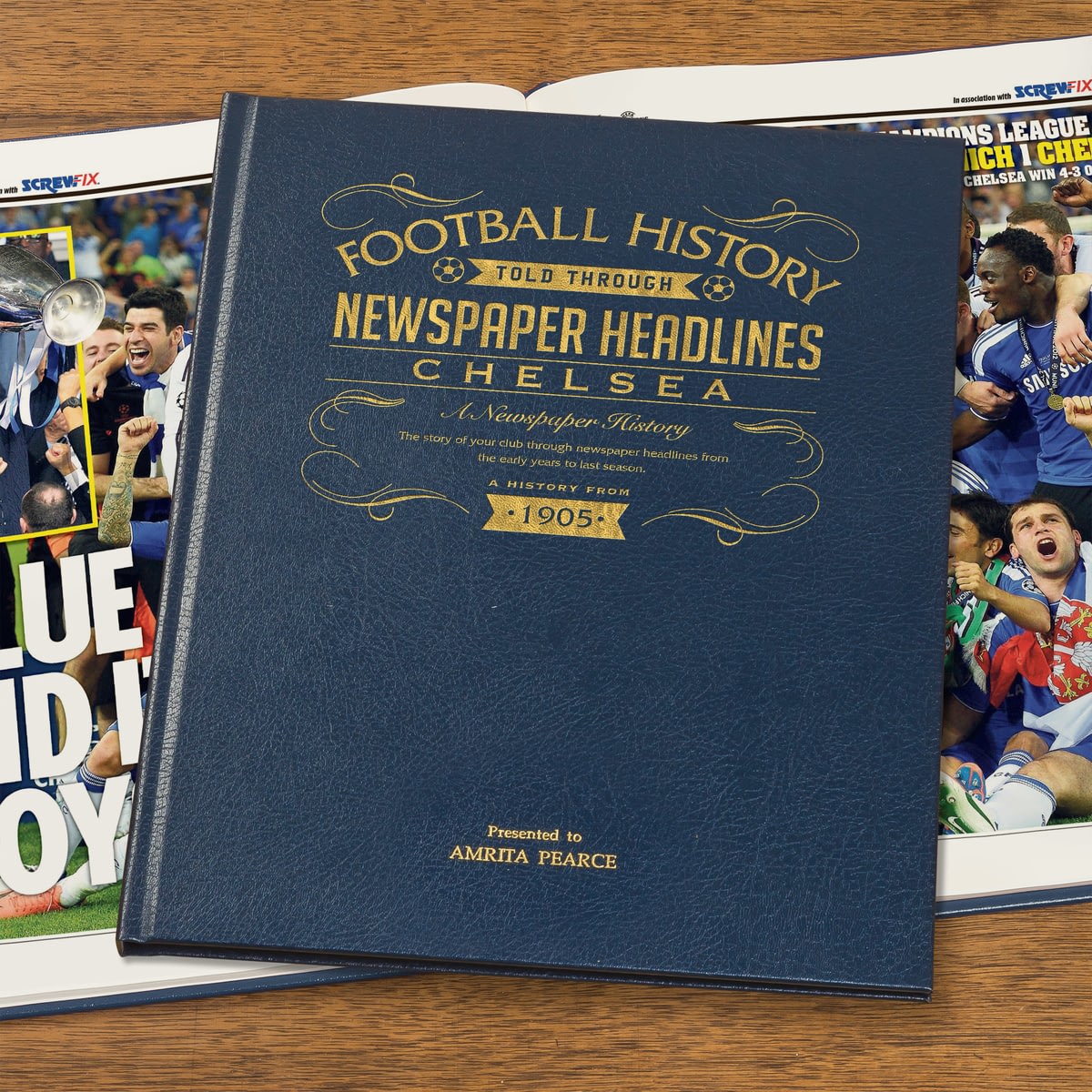 Personalised Chelsea Football Newspaper Book Leather Cover from Go